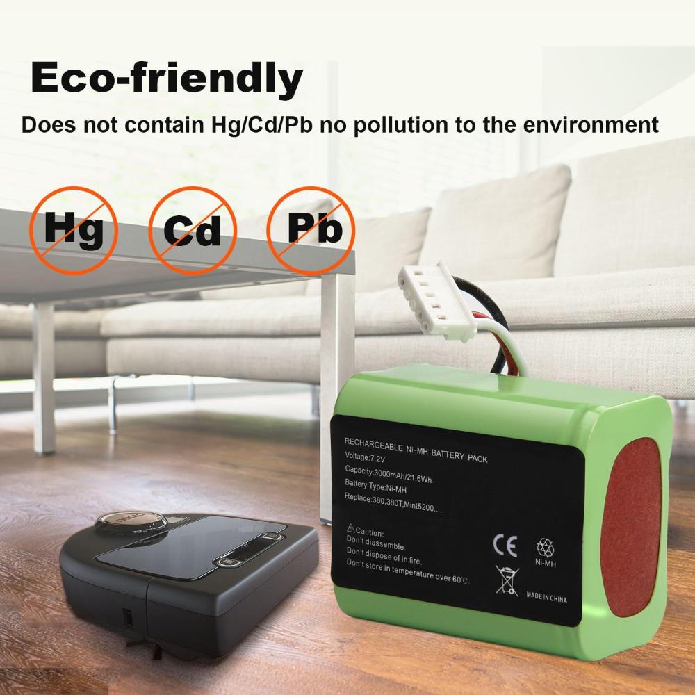 7.2V 3000mAh Ni-MH Battery Replacement for Braava 380 380T 390T Mint 5200 B Floor Mopping Robot 4409709 GPRHC202N026