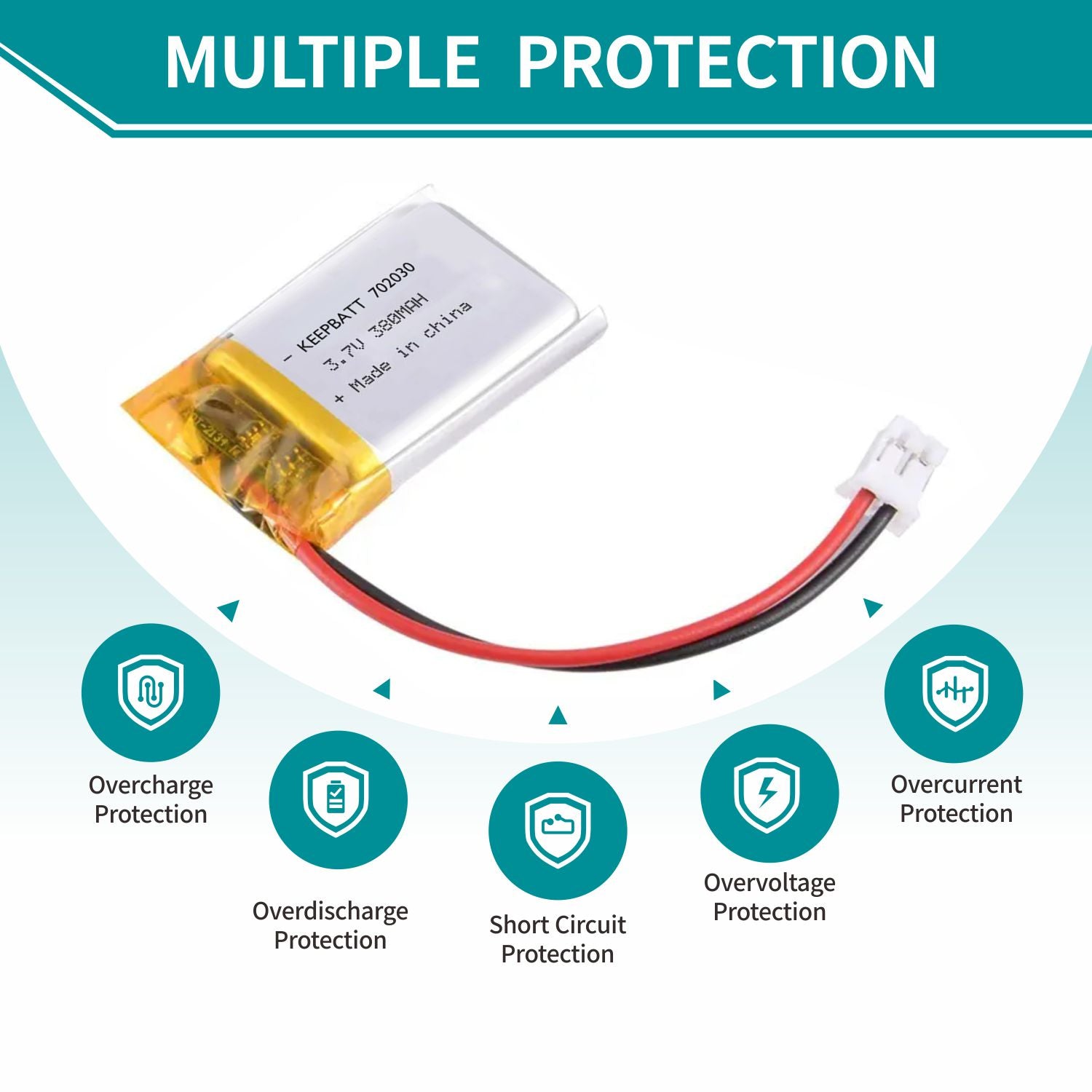 KB-LP 702030 Lipo 3.7V 380mAh Bateria de Polímero de Lítio Recarregável para GPS