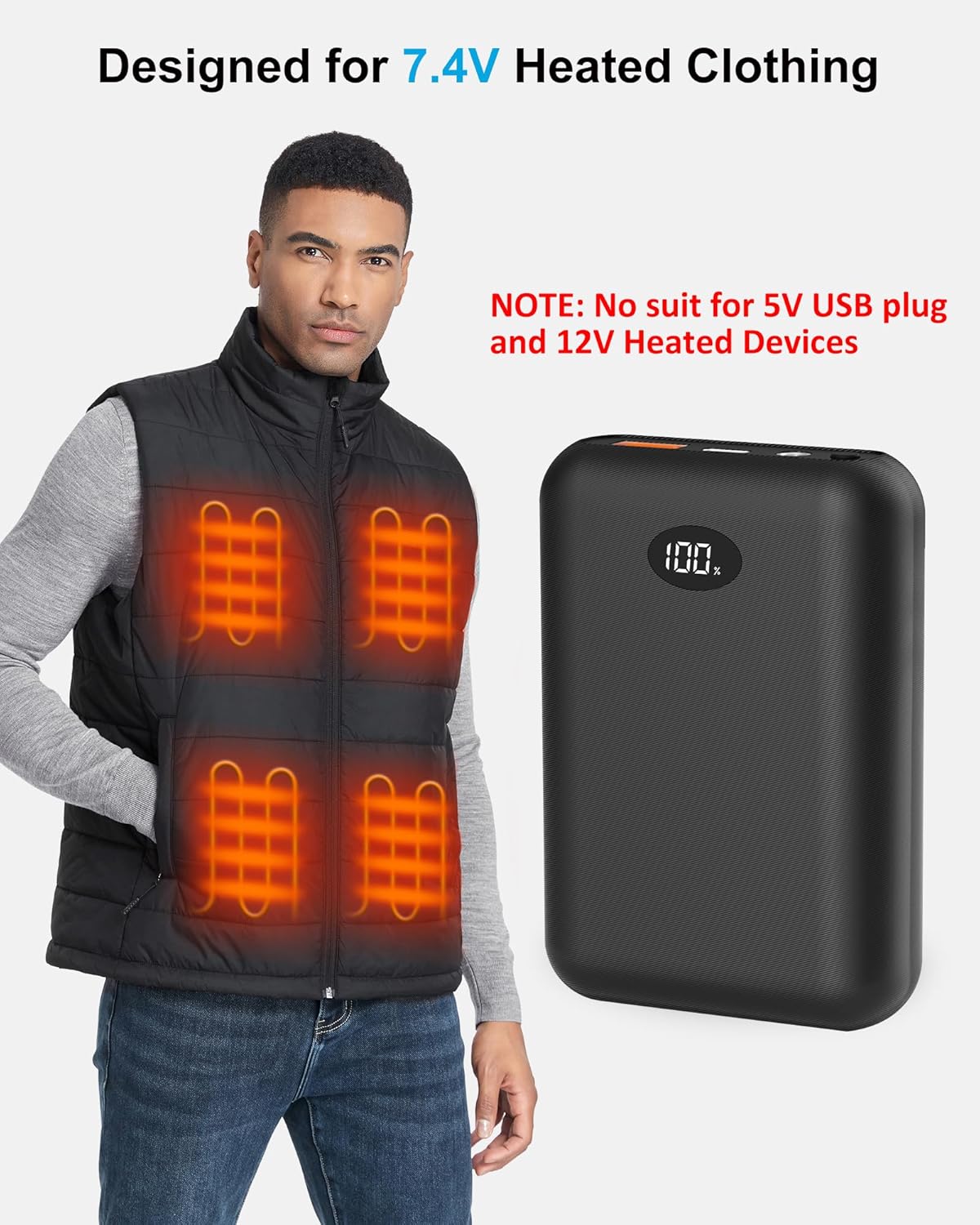 BATERYCORE 16000mAh Heated Vest Battery Pack for Heated Vest with 2 Adapter Cable