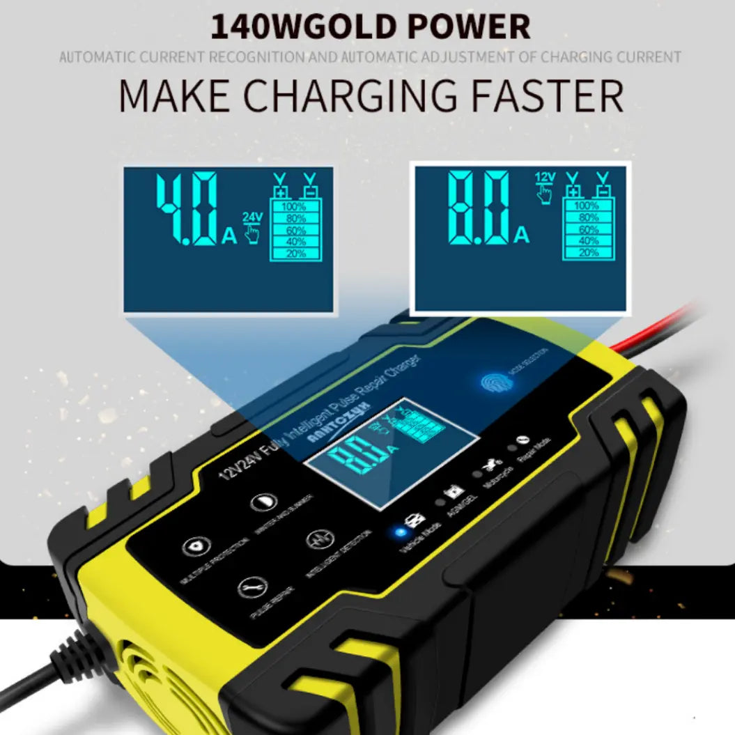 Anhtczyx 12V 24V Loodzuurbatterij Oplader Auto Oplader voor Motorfietsaccu AGM