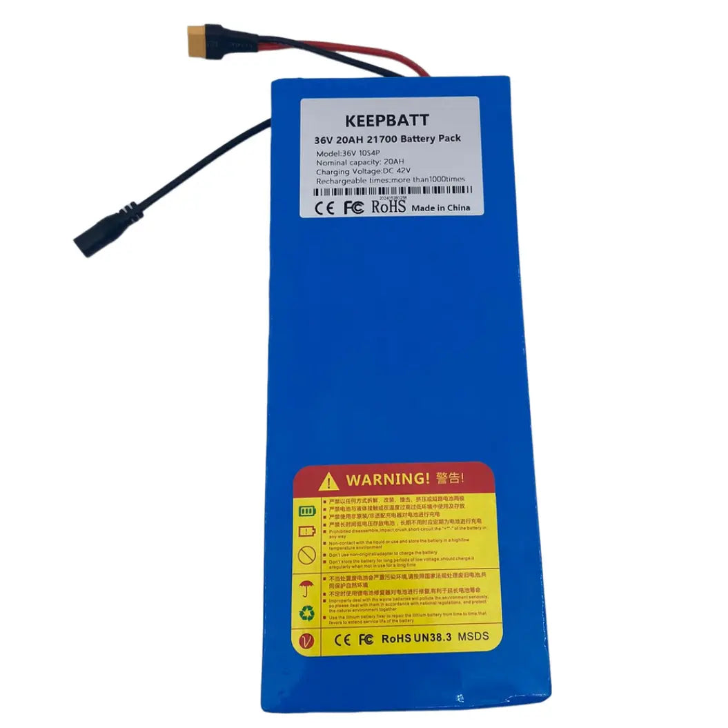 Bateria de Alto Desempenho 36V 20Ah 21700 10S4P para Ebike com Proteção BMS