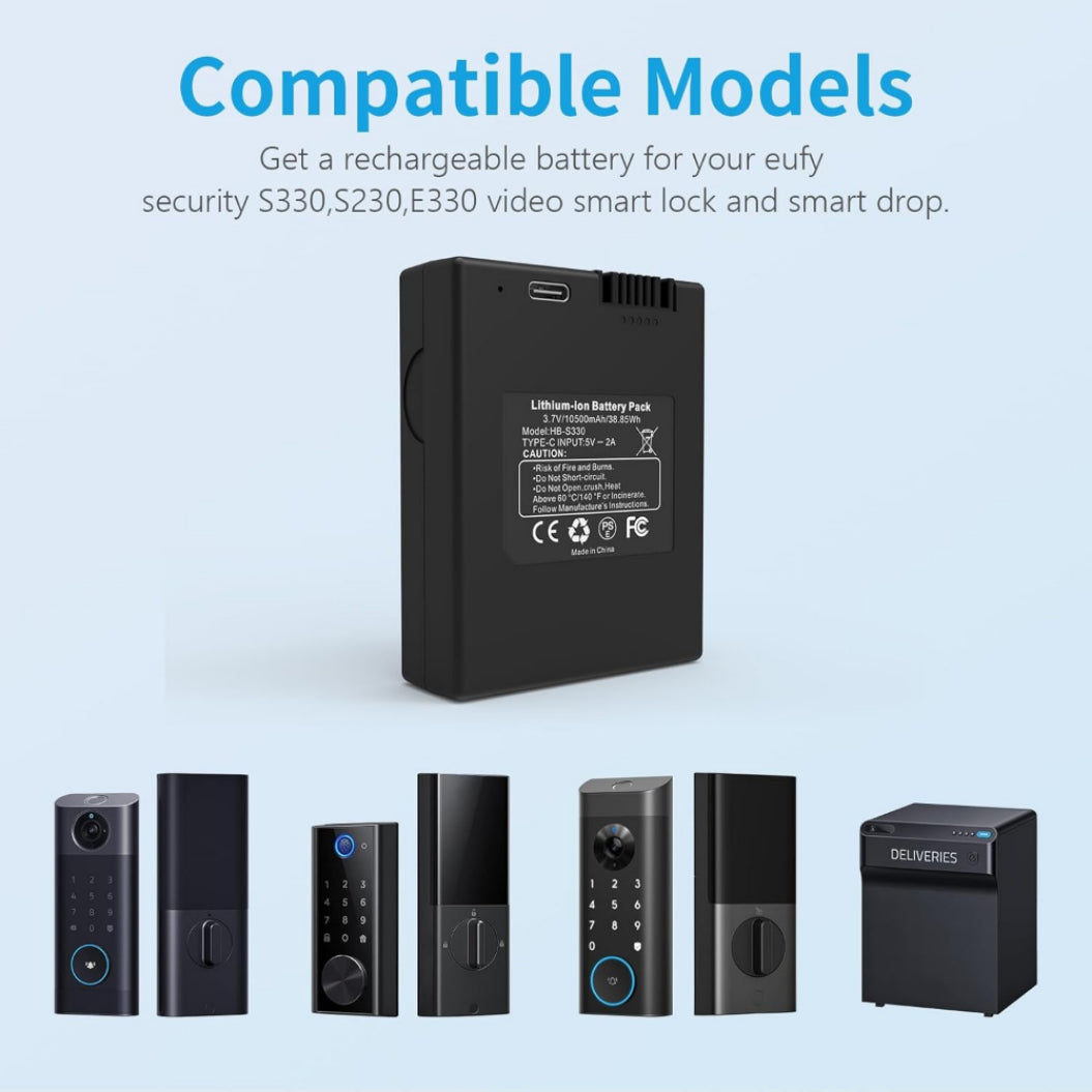 3.7V 10500mAh Battery Replacement for Smart Drop Eufy Smart Lock S330 E330 S230 Model T8520 Security 3-in-1 Video
