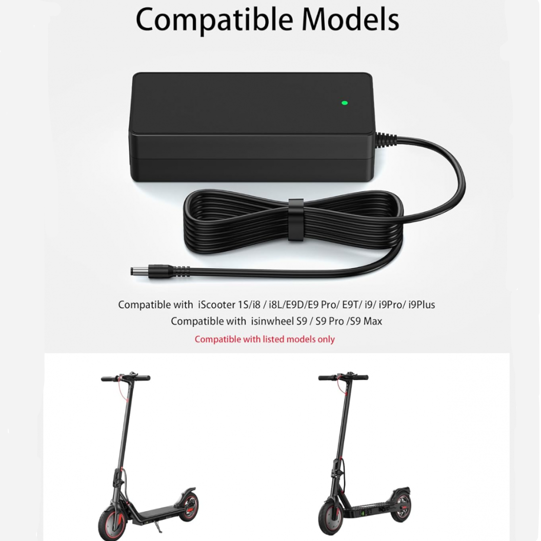 42V 2A IScooter Electric Scooter Charger Compatible with IScooter I8L, I9 Pro, 1S Isinwheel S9 Pro, S9 Max 36V Lithium Battery DC 5525 Plug
