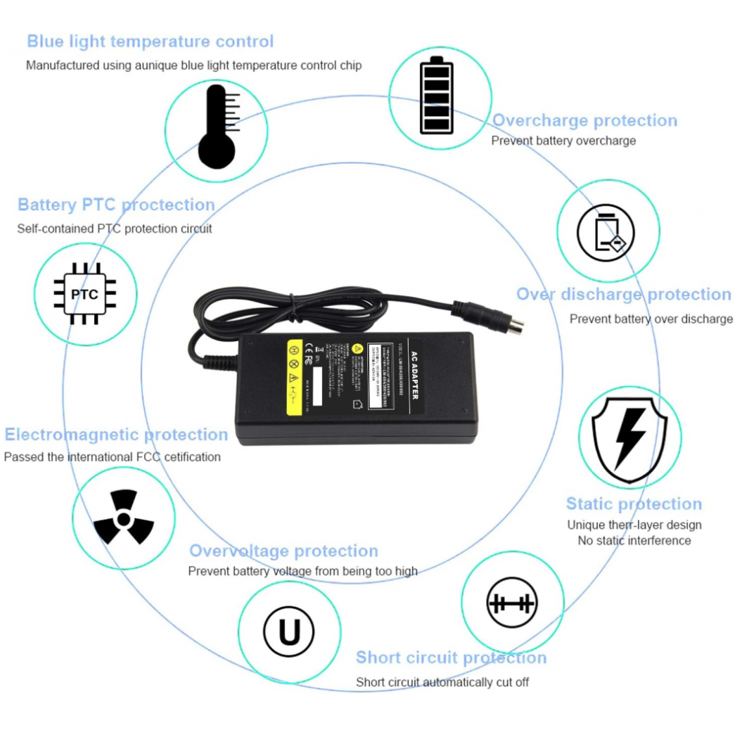 42V 2A Ninebot Electric Scooter Charger Round RCA Connector Compatible with 36V Li-ion Battery for Xiaomi M365 Segway