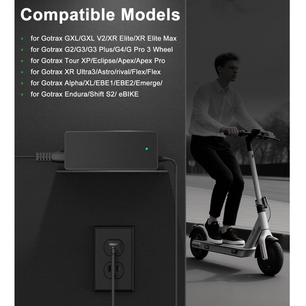 42V 2A Charger for Gotrax Electric Scooter Compatible with GotraX GXL V2, Apex, XR Ultra, Go Trax 36V Lithium Battery -5525 DC Plug