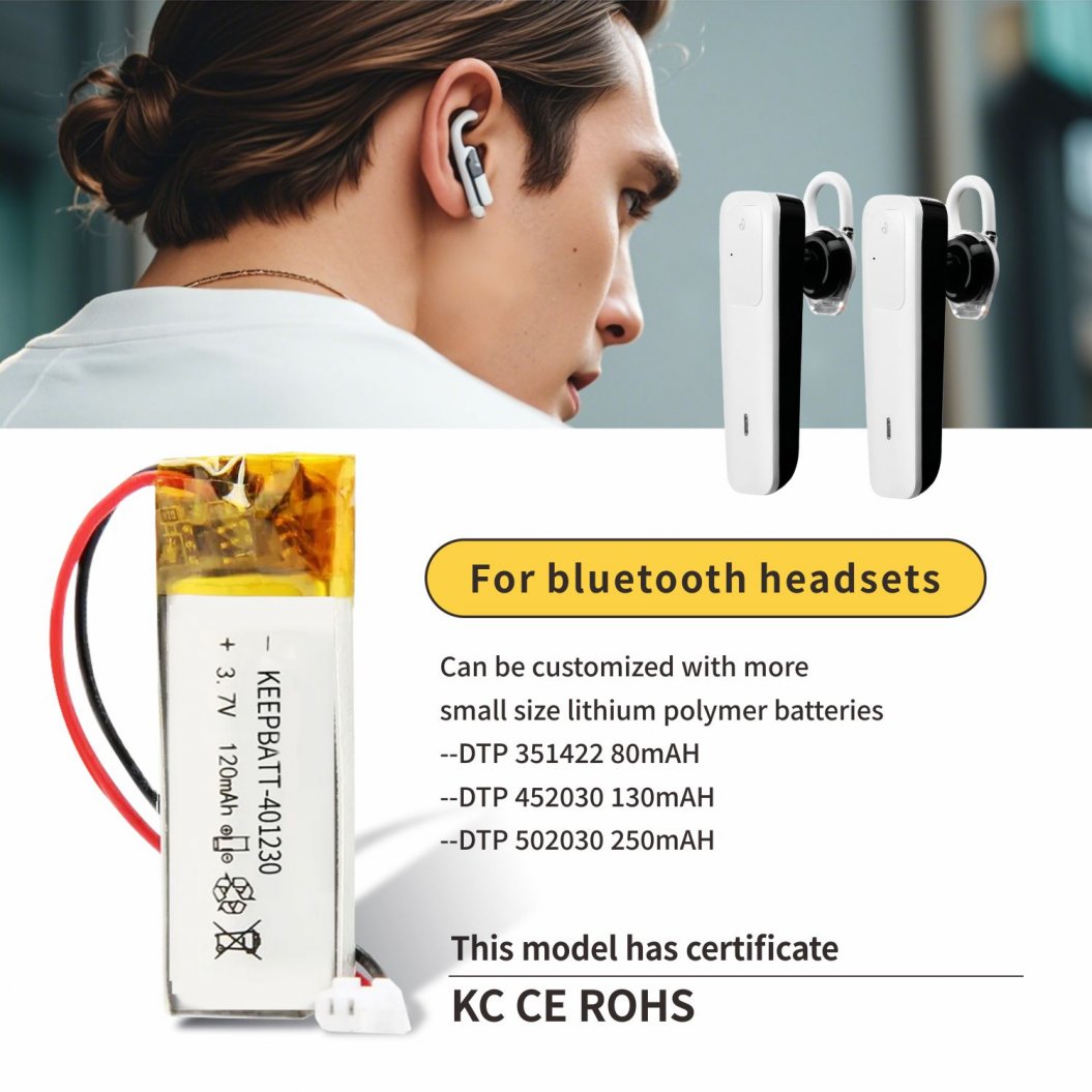 Batería Li-Polímero KB-LP401230 3.7V 120mAh para Auriculares Bluetooth