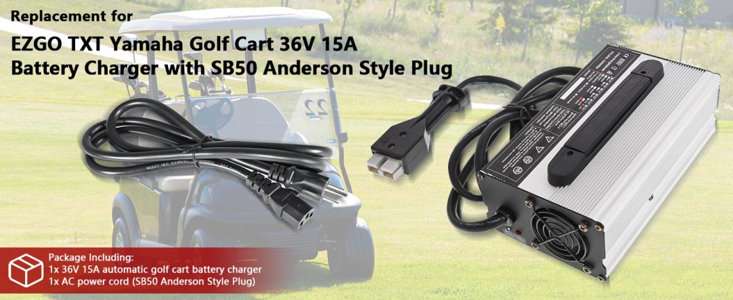 36V 15A Battery Charger Replacement for EZGO Marathon Golf Cart SB50 Style Plug Handle