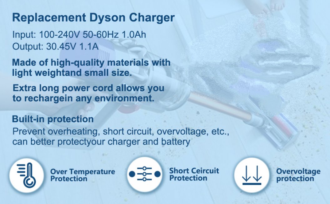 30.45V Charging Cable Charger for Dyson V10 V11 SV20 SV22 Vacuum Cleaner 6ft Dyson Power Supply