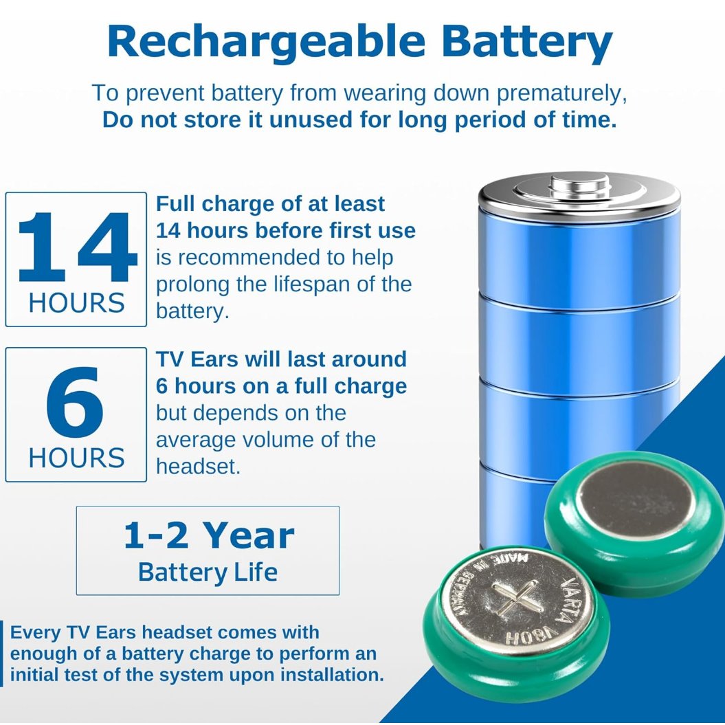 TV Ears 5.0 Headset Replacement Battery VARTA V80H Original Digital Headsets Rechargeable