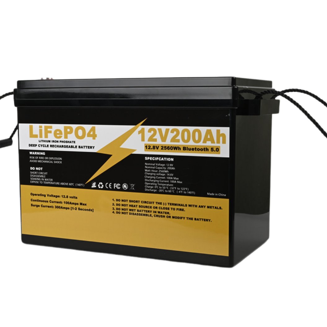 LiFePo4 12V 200AH Battery with Bluetooth BMS 12.8V Solar System Energy Storage Battery Pack for RV  trailer