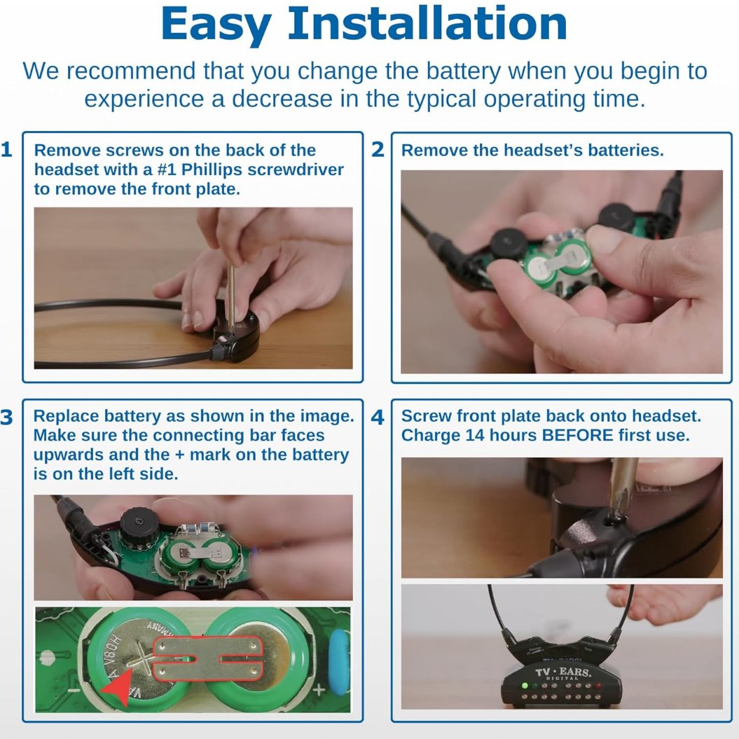TV Ears 5.0 Headset Replacement Battery VARTA V80H Original Digital Headsets Rechargeable