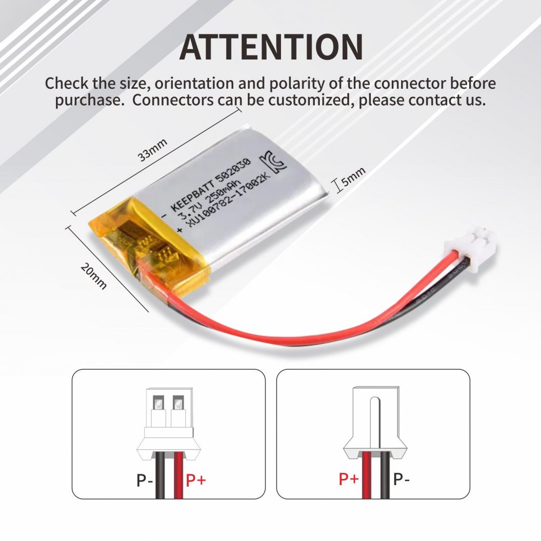 Batterie Li-Polymère KB-LP 502030 3,7V 250mAh pour Casques Bluetooth