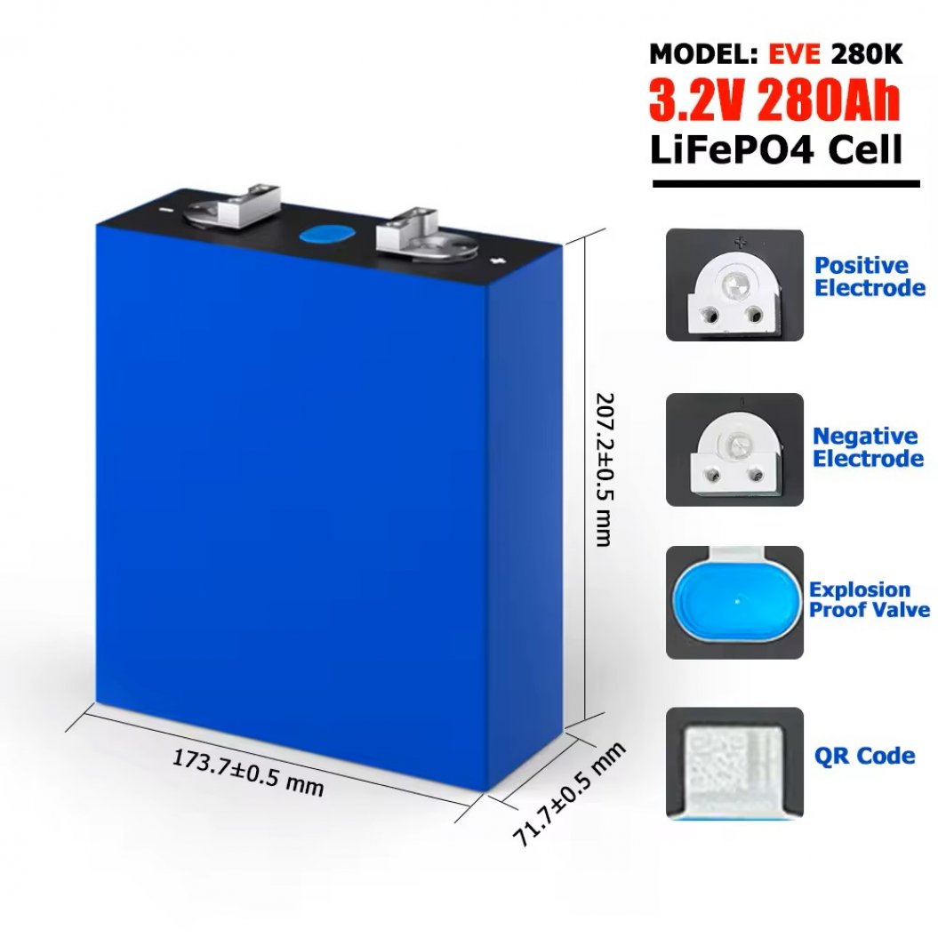 4pcs EVE 3.2V LF280K 280Ah LiFePO4 Battery Cells Deep Cycle For RV Boat Motor Off Grid Solar Systems