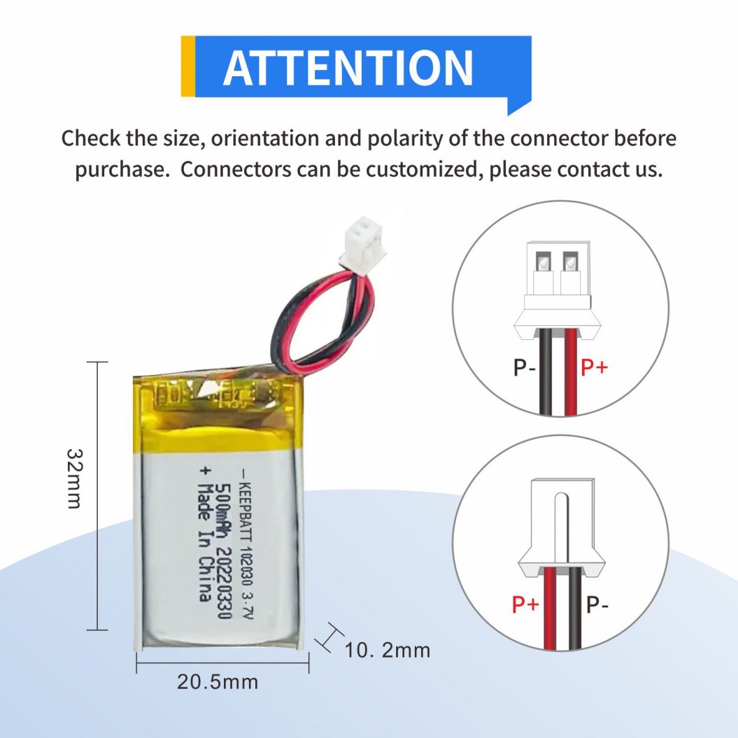 KB-LP102030 Bateria LiPo 3.7V 500mAh Recarregável - Bateria de Polímero de Lítio