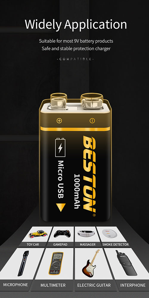 Batería recargable de iones de litio de 9 V y micro USB de alta calidad de 1000 mAh BESTON para multímetros e instrumentos electrónicos