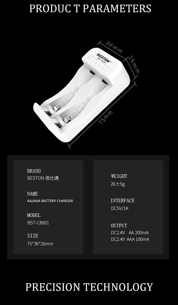 AA AAA Ni-MH 충전용 2 슬롯 지능형 USB 충전기 Beston