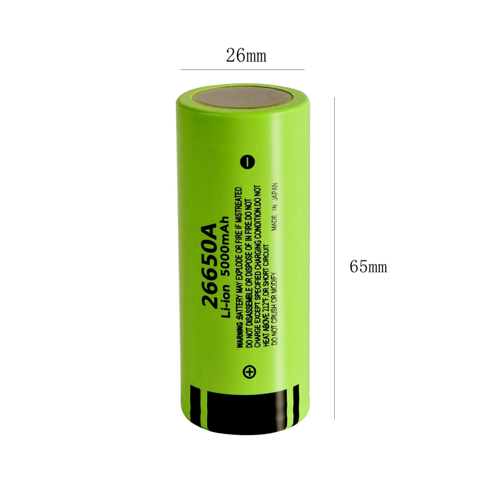 2pcs 26650 5000mAh 3.7V 26650 Llithium ion Battery Flat Top For Flashlight Headlamp