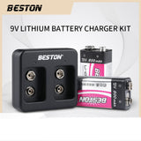 9V BESTON 2 Bay Smart Rechargeable LI-ion Lithium Charger Plus 9V 800mAh Battery Kits
