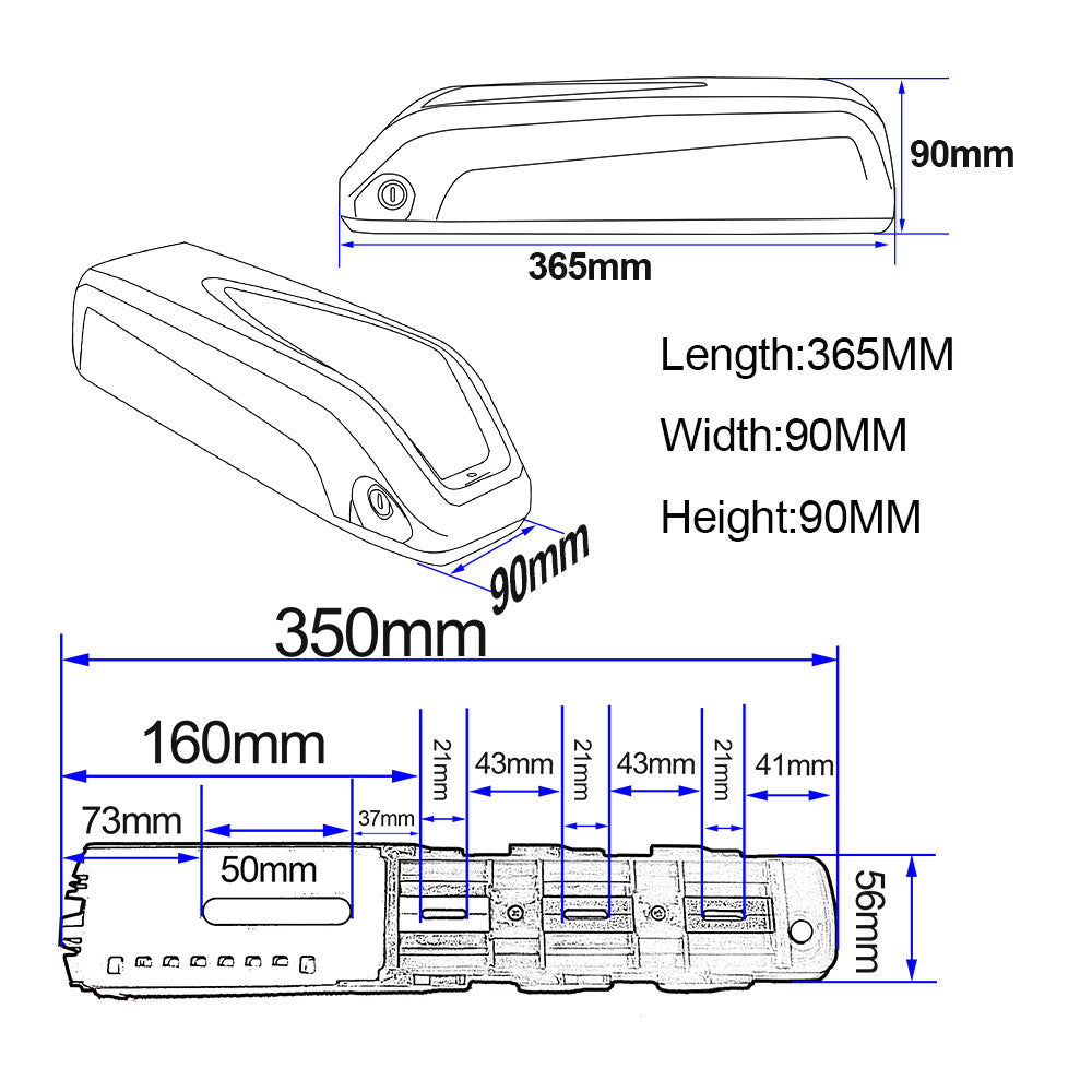 48V 19.2Ah Hailong 리튬이온 전기 자전거 배터리 (BMS 및 USB 포트 포함, S039)