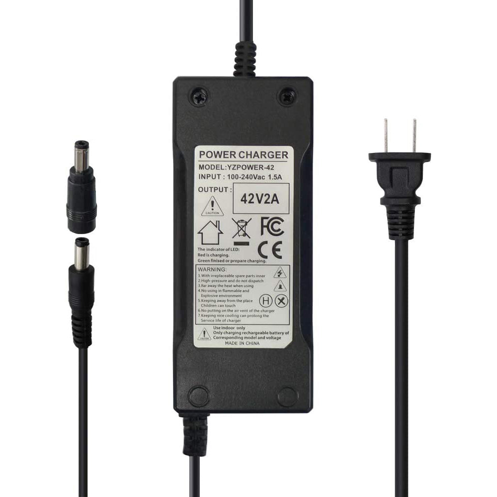 충전기 전원 어댑터 42V 2A - 36V 8Ah-15Ah 리튬 이온 배터리 팩용, DC 5.5 x 2.5mm 및 5.5 x 2.1mm 포함