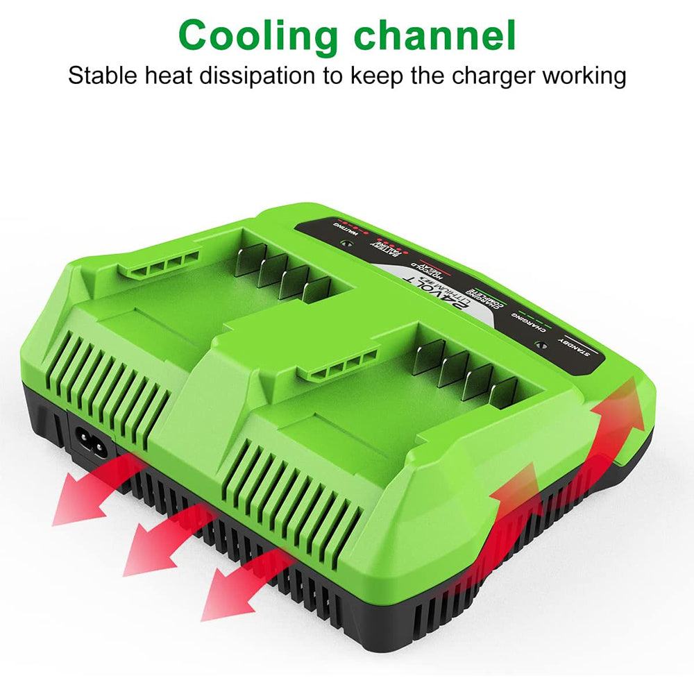 Carregador Dual 2Port 29862 24V para Bateria de Lítio Greenworks G-24 – Carregamento Rápido