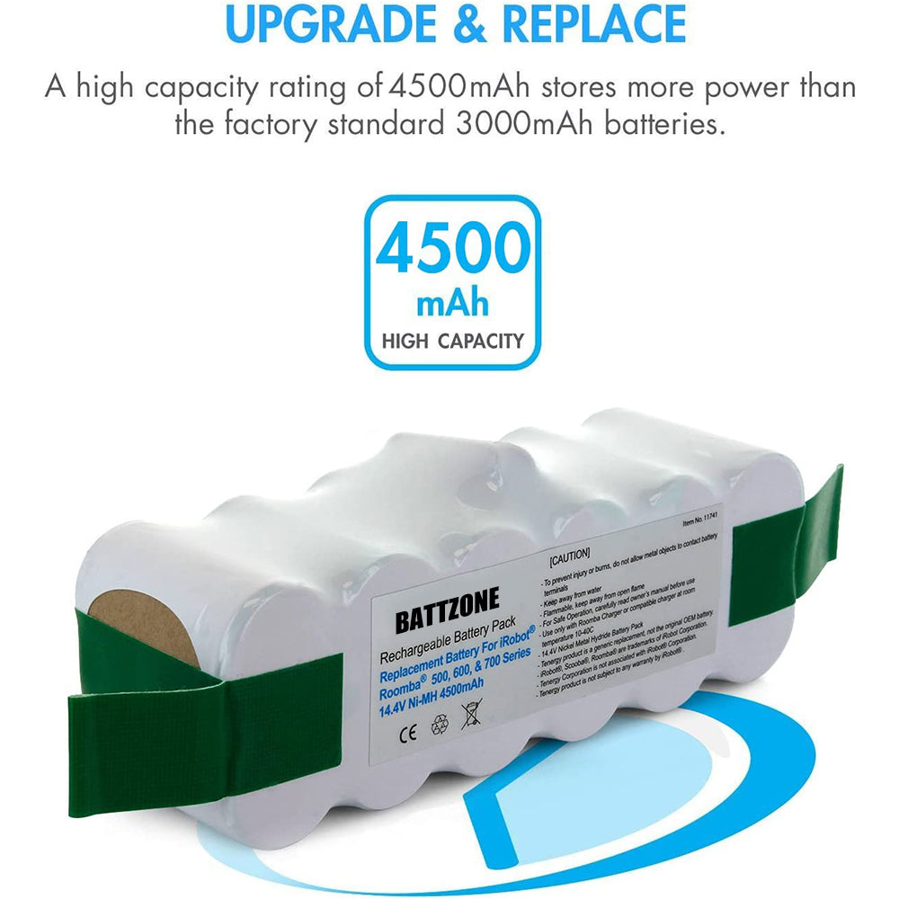 Batería NiMH de 14,4 V y 3850 mAh para iRobot Roomba serie 900, 800, 700, 600 y 500, incluye 4 cepillos laterales y 1 herramienta de limpieza de cepillos