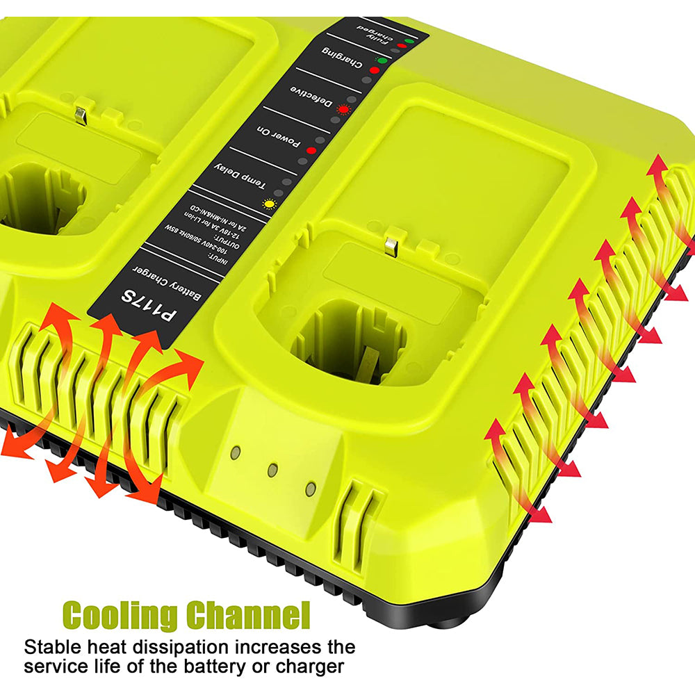 Cargador rápido de química dual de 18 V para baterías Ryobi de 12 V-18 V P117 P118 para baterías de litio, NiCd y NiMH ONE+ P102 P108 P100 P103 P105 P107
