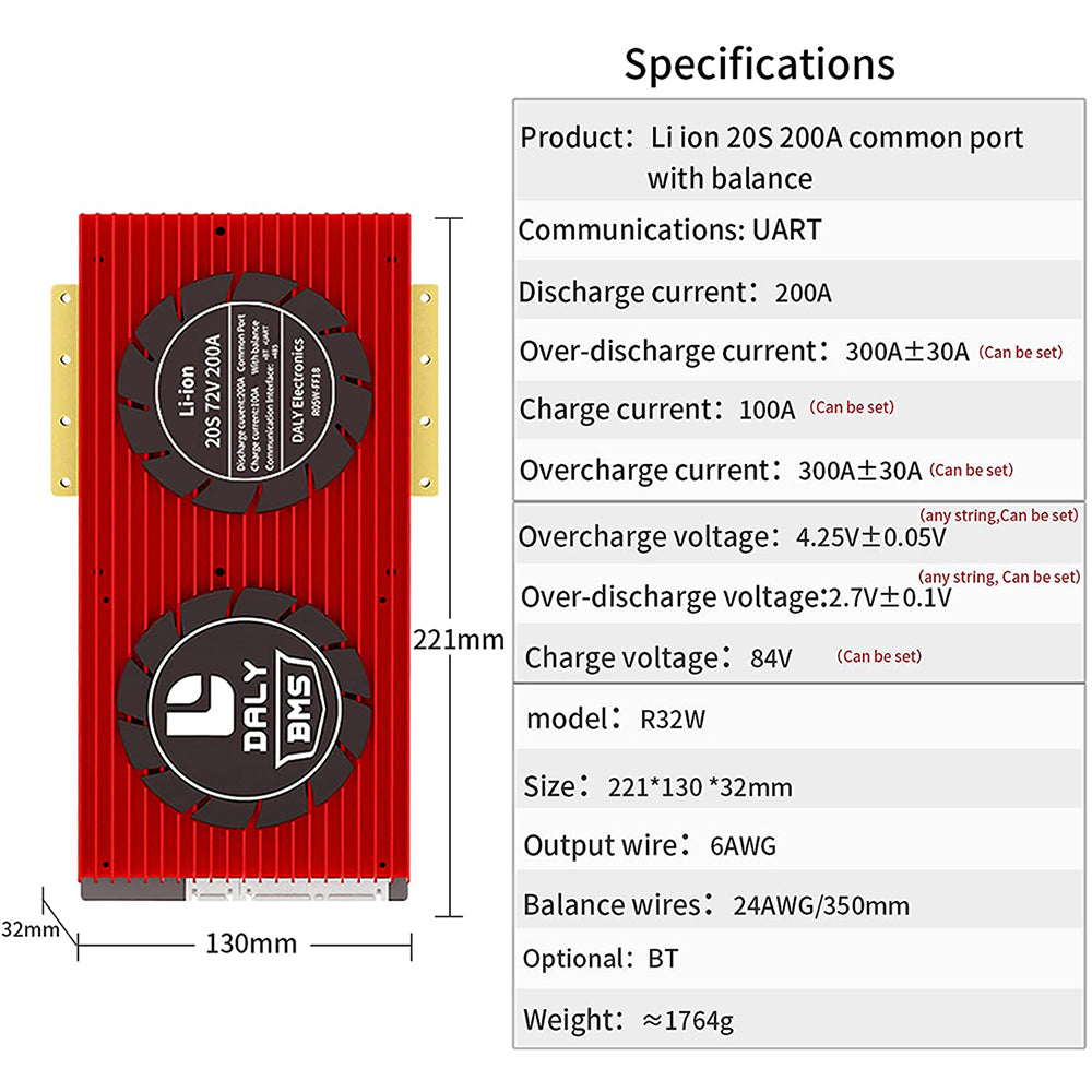Daly smart bms LifePO4 20S 60V 200A Li-ion 20S 72V 200A  bluetooth BMS board 32130221