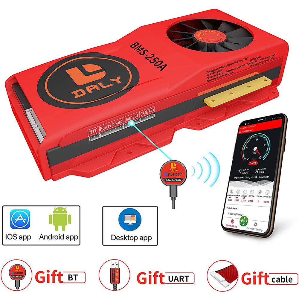 달리 스마트 BMS 리튬이온 17S 60V 250A 블루투스 BMS 팬 보드 52 130 235