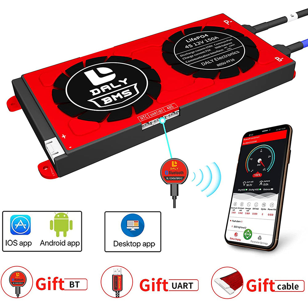 Daly smart bms Lifepo4 4S 12V 150A bluetooth BMS board 20 95 212