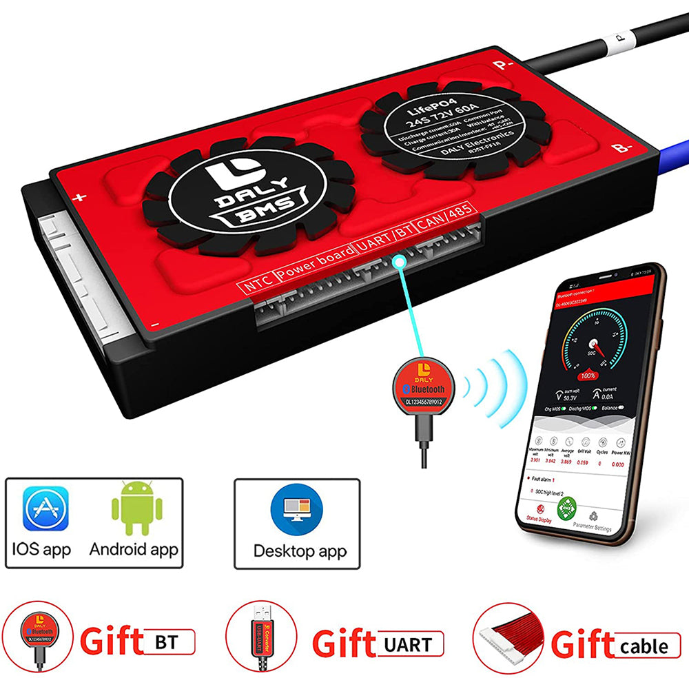 Daly Smart BMS LiFePO4 24S 72V 60A Bluetooth BMS Board 18 66 128