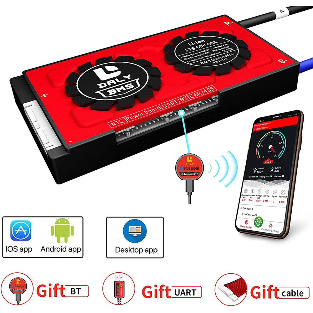 Daly スマート BMS リチウムイオン 17S 60V 60A ブルートゥース BMS ボード 18 66 128