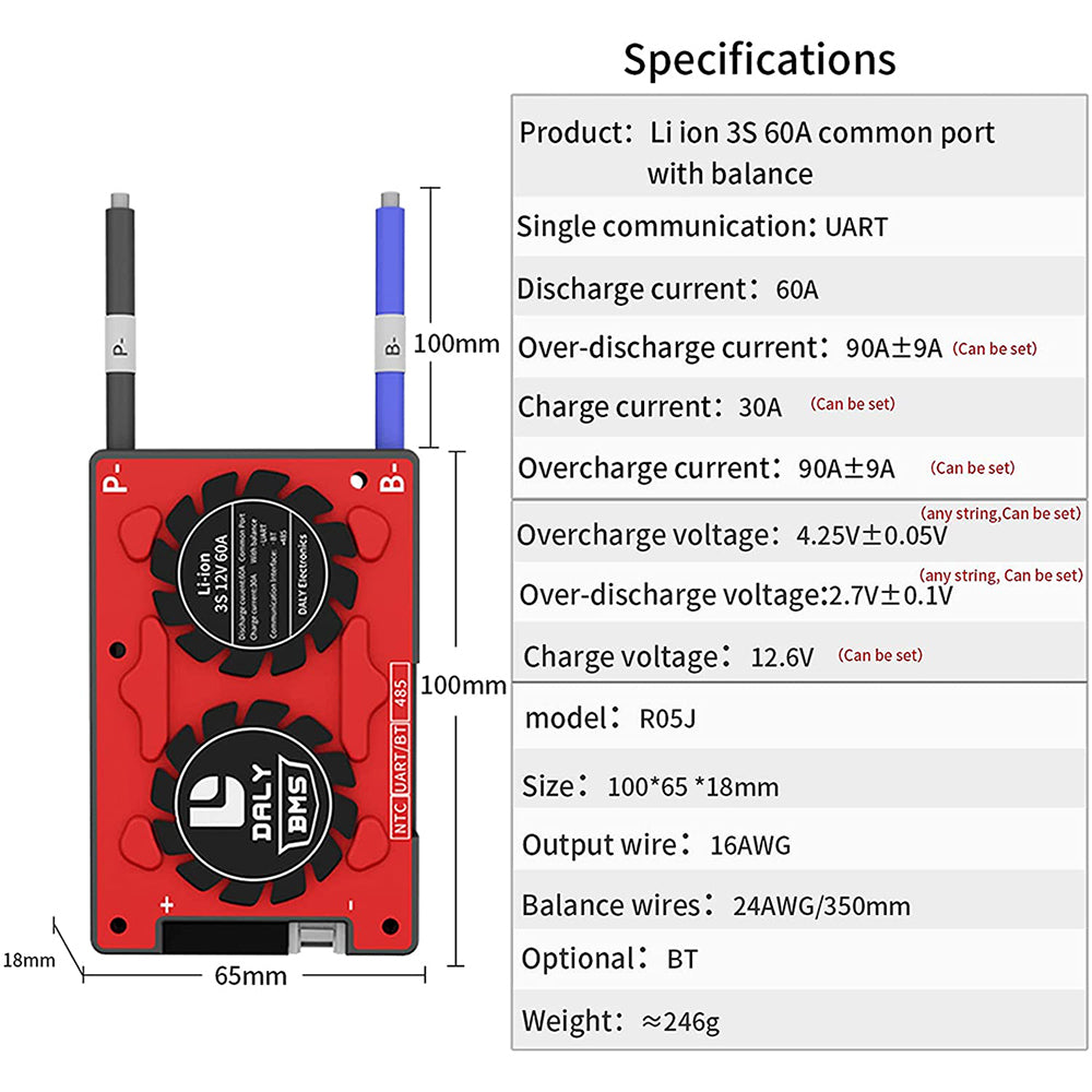 Daly smart bms Li-ion 3S 12V 60A bluetooth BMS board 1866128