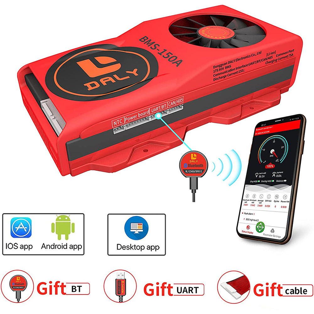 Daly Smart BMS Li-ion 17S 60V 150A Bluetooth BMS FAN Board 50 120 209