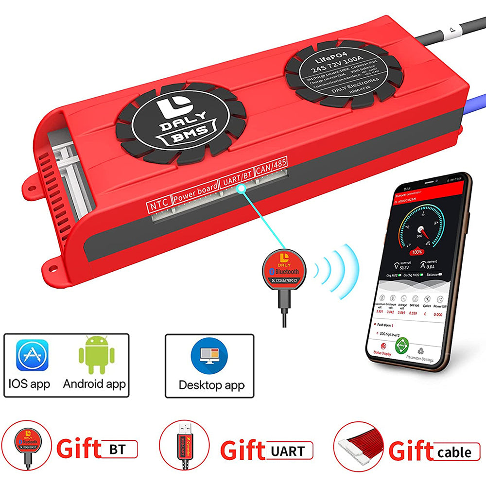 Daly Smart BMS LiFePO4 24S 72V 100A Bluetooth BMS FAN Board 24 65 166