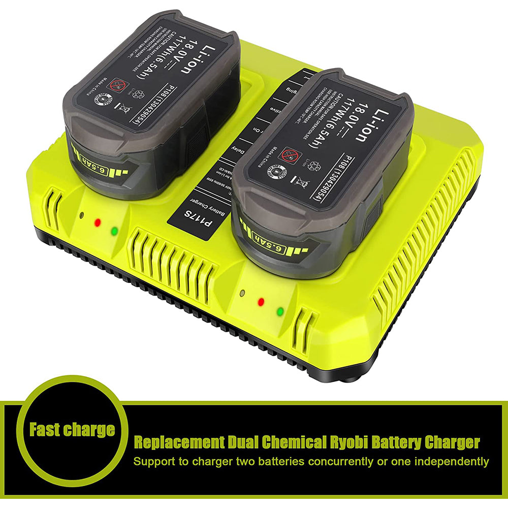 Cargador rápido de química dual de 18 V para baterías Ryobi de 12 V-18 V P117 P118 para baterías de litio, NiCd y NiMH ONE+ P102 P108 P100 P103 P105 P107