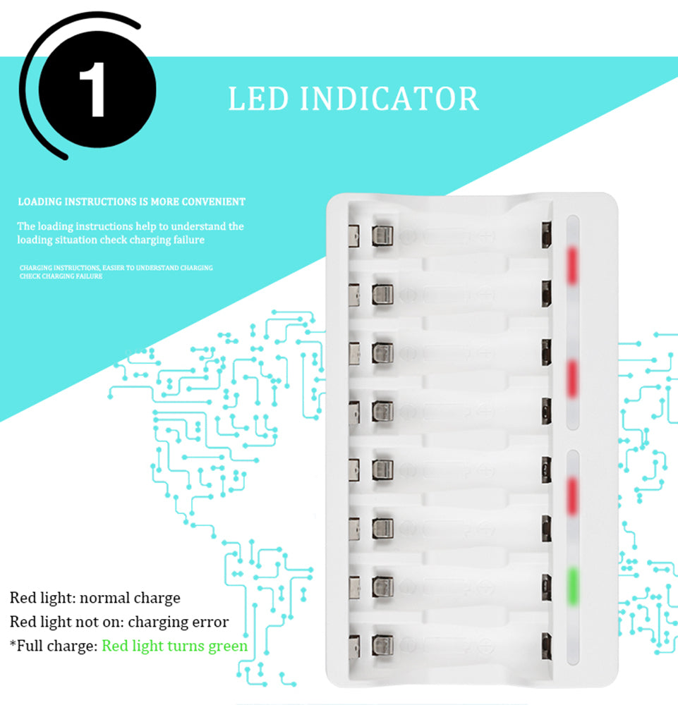 Chargeur USB rechargeable AA AAA intelligent et rapide à 8 canaux Beston C9010