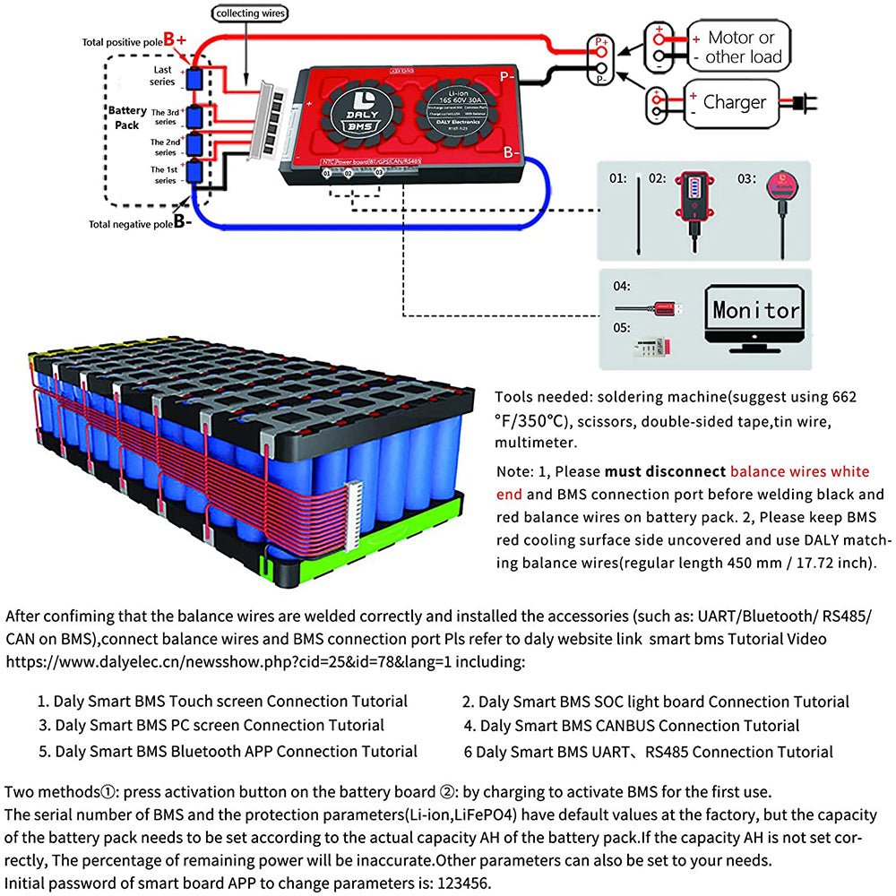Daly smart bms Lifepo4 4S 12V 250A bluetooth BMS FAN board 52 130 235