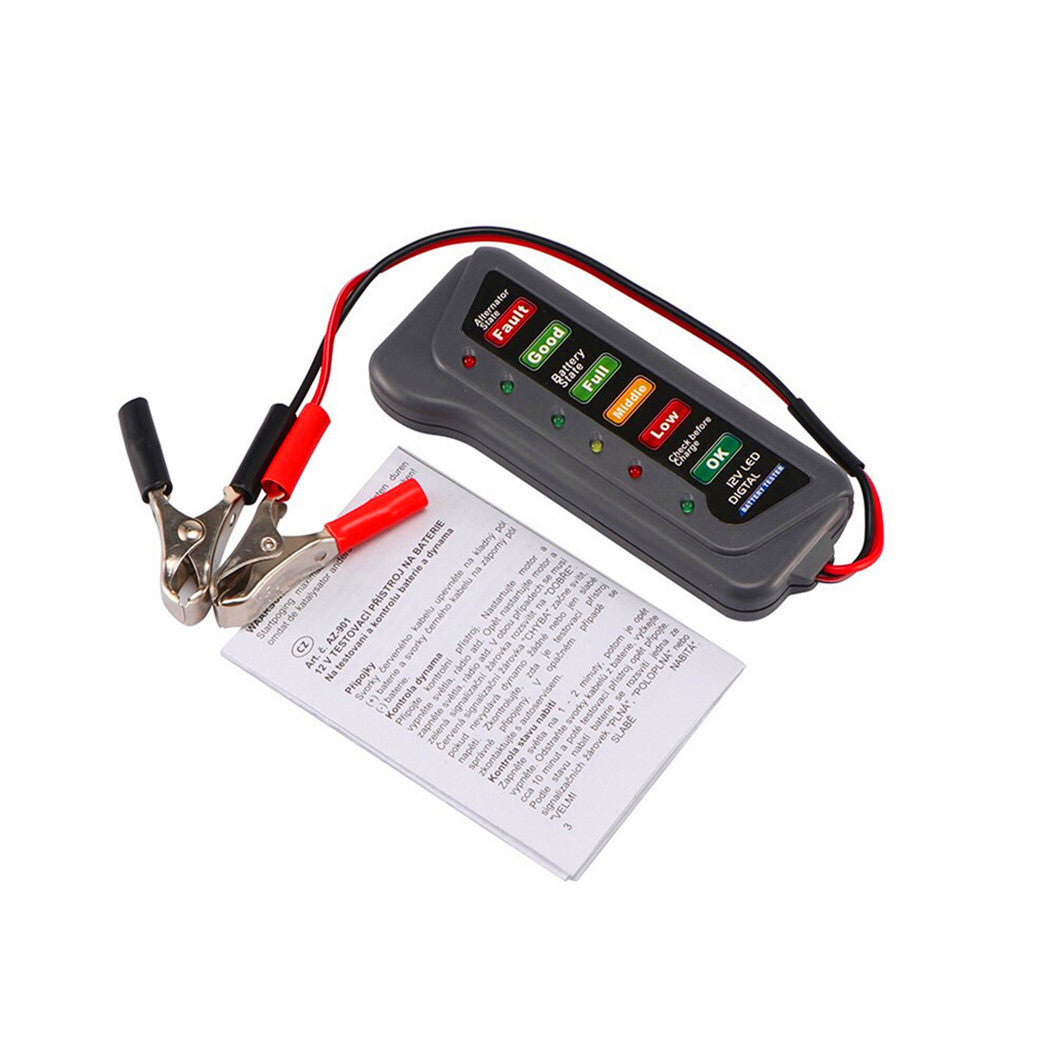 12V Car Truck Battery Tester Digital Alternator Tester 6 LED Lights Display Diagnostic Tool