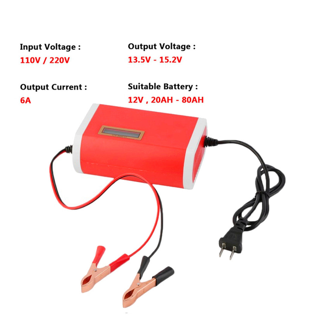 12V Fully Automatic Motorcycle Car Battery Charger 6A Intelligent Fast Charging Cable From 20-80AH