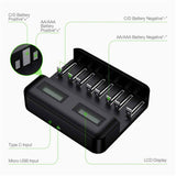 Multi-Slot LCD Battery Charger 8-Slot AA AAA C D Battery Charger Nickel LCD Fast Charger
