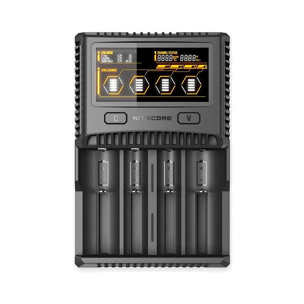 Professional charger with SC4 4 slot, suitable for Li Ion, Ni MH, Ni Cd batteries, LCD color display