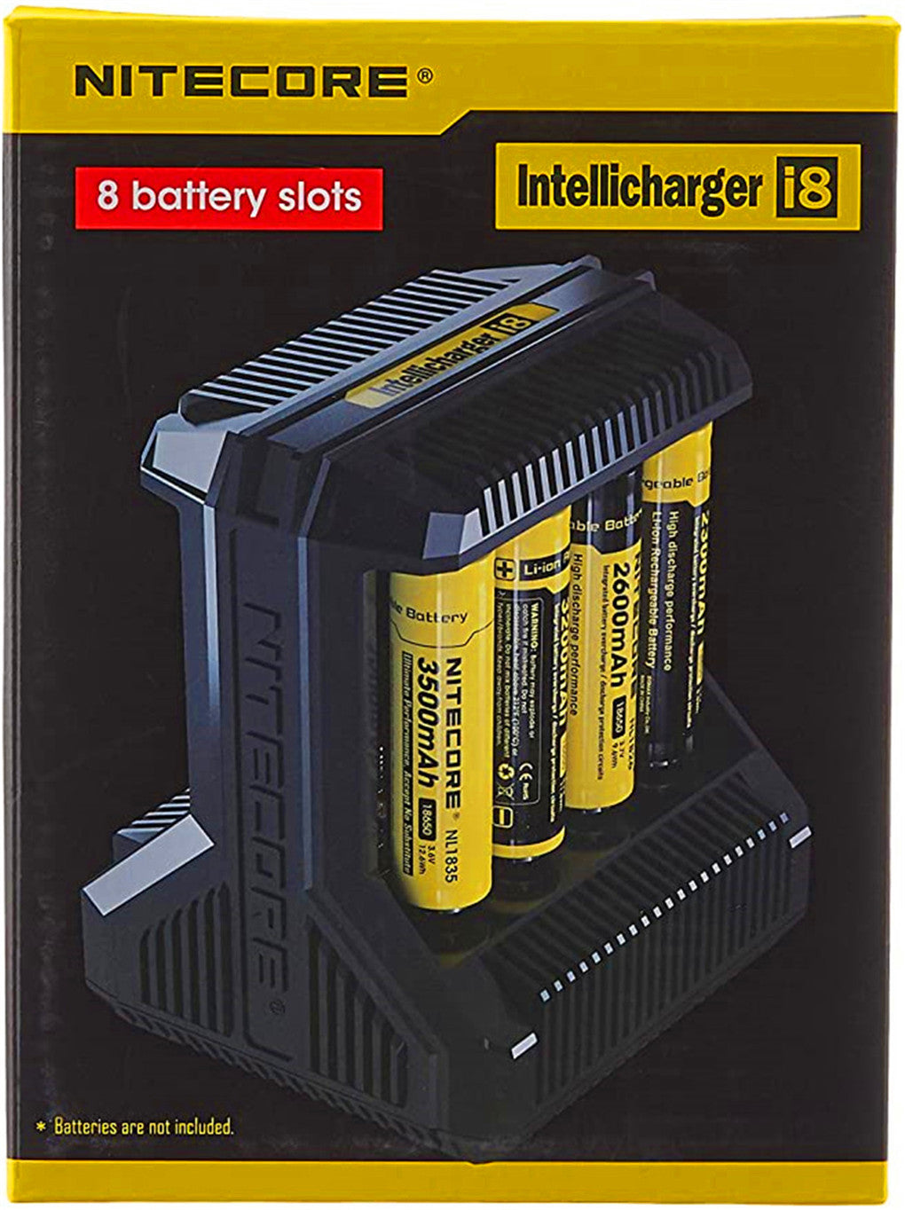 니테코어 i8 8구 충전기 - 리튬 이온, 니켈-수소, 니켈-카드뮴 배터리용, 블랙