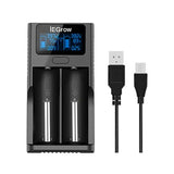 18650 battery charger, LCD battery charger with USB connection, 3.7 V Li-Ion battery, 2 slots