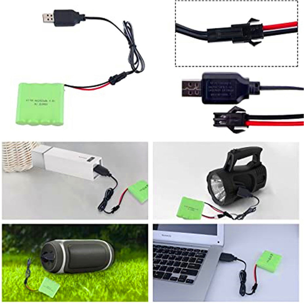 Batería NI-MH AA de 4,8 V y 2400 mAh con conector SM-2P de 2 pines y cable de carga USB