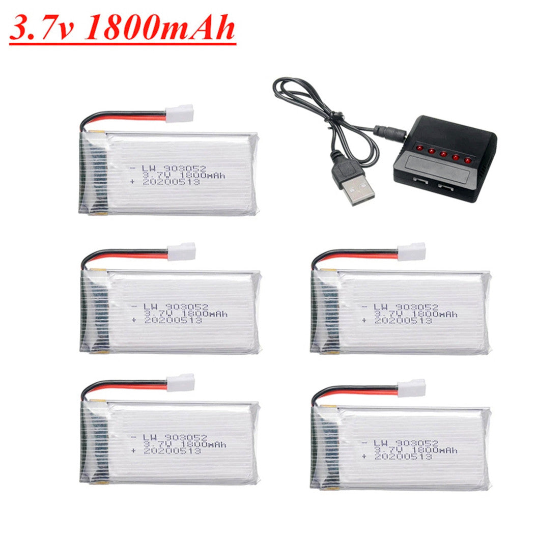 5x 3.7v 1800mAh Lipo Battery Charger for 903052 X5SW M18 H5P H11D RC Drone