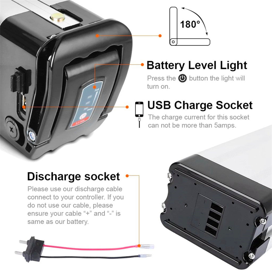 E-bike 18650 lithium 36V battery pack with USB silverfish battery for MiFa bicycle Phylion XH370-10J lithium battery