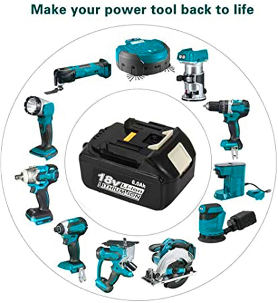 Lot de 2 batteries lithium-ion 6,0 Ah 18 V BL1850B BL1860 BL BL1830 BL1840B 194205-3 LXT-400 avec écran LED