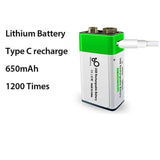 2 pieces of rechargeable USB 9 V lithium-ion battery, high capacity, 650 mAh, rechargeable 9 V battery, 1.5 H fast charge