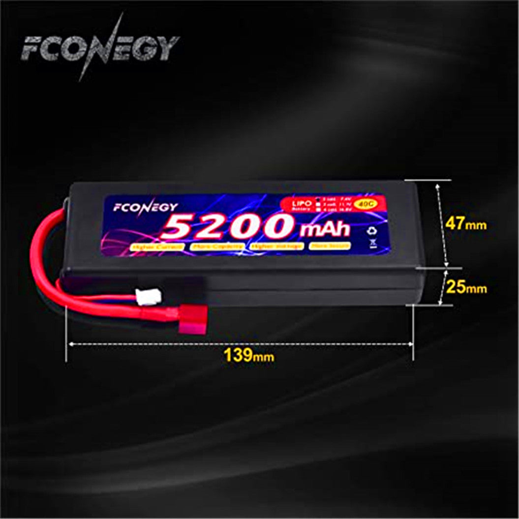 Batterie LiPo 7,4 V 5 200 mAh avec connecteur Deans T pour chars RC, camions et bateaux RC, voitures RC Grasshopper